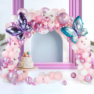 AGPTEK 106 Pcs Pink and Purple Butterfly Balloon Arch Kit for Baby Showers, Girls' Birthday Parties, Weddings, Bridal Showers