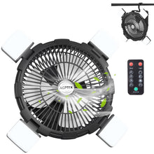 Load image into Gallery viewer, Rechargeable Outdoor Camping Fan 8000mAh Battery Powered Tent Fan with LED Light &amp; Hook, Portable for Picnics, BBQ, Fishing, Travel, Construction
