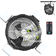 Rechargeable Outdoor Camping Fan 8000mAh Battery Powered Tent Fan with LED Light & Hook, Portable for Picnics, BBQ, Fishing, Travel, Construction
