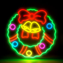 Load image into Gallery viewer, Christmas Wreath LED Neon Sign—Festive Decoration, 5 Brightness Levels, USB Powered, Energy Efficient, Ideal for Living Room, Bedroom, Christmas Party Decor
