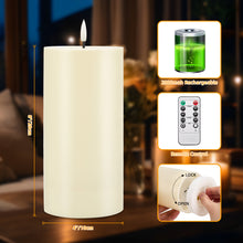 Load image into Gallery viewer, IMAGE 4"x8" Ivory White Outdoor Waterproof Flameless Candles with Timer &amp; Remote Control, Rechargeable LED Pillar Candles for Lanterns, Porch, Flickering &amp; Long Lasting, Set of 2
