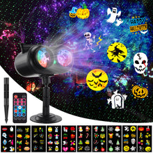 Load image into Gallery viewer, HAKUTA Halloween Christmas Laser Projector Lights 3-in-1 Wave Ocean Effect LED Projector with 10 Slides/80 HD Patterns for Christmas, New Year, Birthday, Halloween, Thanksgiving Decor
