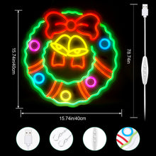 Load image into Gallery viewer, Christmas Wreath LED Neon Sign—Festive Decoration, 5 Brightness Levels, USB Powered, Energy Efficient, Ideal for Living Room, Bedroom, Christmas Party Decor
