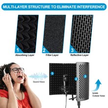 Load image into Gallery viewer, HAKUTA Microphone Isolation Shield with Stand and Pop Filter, High-Density Absorbent Foam to Filter Vocal for Studio, Broadcasting
