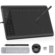 IMAGE Graphics Drawing Tablet 10 x 6 Inch Large Active Area with 8192 Levels Battery-Free Pen and 12 Hot Keys, Compatible with Windows/Mac/Android for Painting, Design & Online Teaching, Black