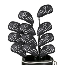 Load image into Gallery viewer, WELSPO 11 Pack Magnetic Golf Iron Head Covers, Embroidered Club Label on Both Sides of Golf Club Covers for Irons and Wedge, Synthetic Leather Club Headcover, Universal Fit Main Iron Clubs
