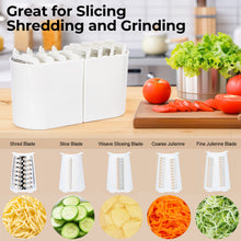 Load image into Gallery viewer, Multifunctional Cheese Grater 5-in-1 Stainless Steel Blade Set for Slicing, Shredding, and Grinding with an Enlarged Feeding Port
