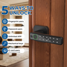 Load image into Gallery viewer, FITNATE Smart Fingerprint Door Lock – Keyless Entry Lever with APP, IC Card, Code, Key &amp; Biometric Unlock for Bedroom, Home, Hotel, Office, Apartment
