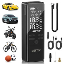 Load image into Gallery viewer, AGPtEK Tire Inflator Portable Air Compressor-150PSI &amp; 7500mAh&amp; 12V DC Tire Pressure Gauge Electric Air Pump,LCD Display with LED Light for Cars, Bikes &amp; Motorcycle Tires, Balls
