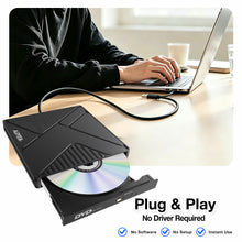Load image into Gallery viewer, AGPTEK External USB 3.0 CD DVD Drive External CD DVD +/-RW Drive for Laptop Mac PC with 2-in-1 USB-A USB-C Cable, Plug and Play, Supports CD/DVD Read Write, Compact Portable Design
