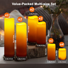 Load image into Gallery viewer, IMAGE Flameless Flickering Candles, Waterproof Battery Operated LED Pillar Candles with Votive Candles, Ivory Plastic Candles with Remote Timer for Christmas Wedding Home Decor, Set of 12
