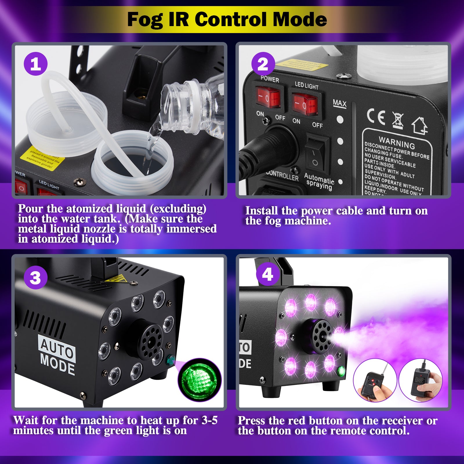 Smoke Machine, Fog Machine with 13 Colorful LED Lights Effect, 500W an ...