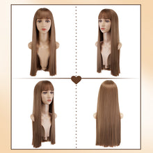 Load image into Gallery viewer, AGPtEK 23.6&quot; Long Straight with Flat Bangs Synthetic Hair Heat Resistant Fiber Hair for Women Party, Cosplay, Daily-Use and Festivals, Flaxen
