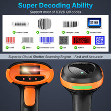 Load image into Gallery viewer, Bluetooth &amp; 2.4GHz Wireless Barcode Scanner with Battery Indicator, Replaceable Battery, 2D/1D QR Code Reader
