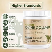 Load image into Gallery viewer, Livinganic Hydrolyzed Bovine Collagen,15.9oz Types I &amp; III, Grass-Fed, Pasture-Raised Protein, Zero Sugar Supplement for Healthy Skin, Nails, Bones &amp; Joints Unflavored 41 Servings
