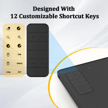 Load image into Gallery viewer, IMAGE Drawing Tablet 9.45 x 6.1 Inch Large Active Area, 8192 Levels Pressure Battery-Free Pen, 12 Customizable Shortcut Keys, Graphics Tablet for Digital Drawing &amp; Design, Compatible with Windows Mac Android
