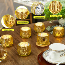 Load image into Gallery viewer, IMAGE Elegant Votive Gold Glass Tea Light Holders Set of 6, for Weddings, Diwali, Home Decor, and Special Events
