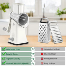 Load image into Gallery viewer, Multifunctional Cheese Grater 5-in-1 Stainless Steel Blade Set for Slicing, Shredding, and Grinding with an Enlarged Feeding Port, White

