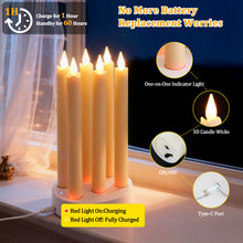 Load image into Gallery viewer, IMAGE 6PCS Rechargeable Flameless Taper Candles with Charging Station,  LED Flickering Candlesticks with Remote &amp; Timer, 9.6 Inch Perfect for Home/Wedding/Christmas Decor
