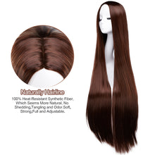 Load image into Gallery viewer, AGPtEK 40&quot; Straight Long Wig Synthetic Wig Part in the Middle Anime Costume for Party, Cosplay, Daily-Use and Festivals, Dark Brown
