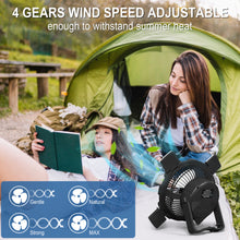 Load image into Gallery viewer, Rechargeable Outdoor Camping Fan 8000mAh Battery Powered Tent Fan with LED Light &amp; Hook, Portable for Picnics, BBQ, Fishing, Travel, Construction
