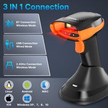 Load image into Gallery viewer, AGPTEK Bluetooth &amp; 2.4GHz Wireless Barcode Scanner with Battery Indicator, Replaceable Battery, 2D/1D QR Code Reader, Wireless Charging Cradle, Ideal for Retail &amp; Warehouse Use
