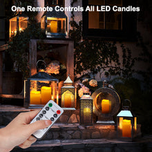 Load image into Gallery viewer, IMAGE Flameless Flickering Candles, Waterproof Battery Operated LED Pillar Candles with Votive Candles, Ivory Plastic Candles with Remote Timer for Christmas Wedding Home Decor, Set of 12
