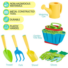 Load image into Gallery viewer, Fitnate Green Kids Garden Tools Set, 6 PCS Garden Tools Including Watering Can, Shovel, Rake, Fork, Children Gardening Gloves  And Garden Tote Bag, All In One Set
