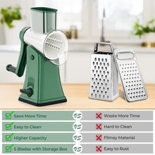 Load image into Gallery viewer, Multifunctional Cheese Grater 5-in-1 Stainless Steel Blade Set for Slicing, Shredding, and Grinding with an Enlarged Feeding Port
