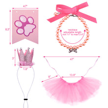 Load image into Gallery viewer, Ownpets Cute Dog Birthday Outfit Set, Princess Puppy Tutu Skirt with Pink Crown, Pearl Necklace, Double Sided Saliva Towel &amp; Birthday Banner for Puppy, Dog, Cat Girl Birthday Parties
