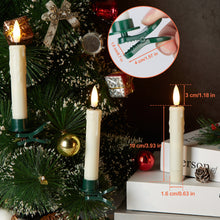 Load image into Gallery viewer, IMAGE 12Pcs LED Taper Candles Light Set, 5.3 inches Dripping Flameless 3D Wick Ivory Candles with Clip-on Christmas Tree Design, 10-Key Remote with Timer, Warm White Light, Battery Operated for Versatile Decoration
