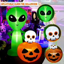 Load image into Gallery viewer, CAMULAND 6.8FT Halloween Inflatable Alien with Pumpkin Decorations Halloween Inflatable Blow Up Decor with Built-in LED Lights Outdoor Inflatable Decoration for Garden, Lawn, Yard
