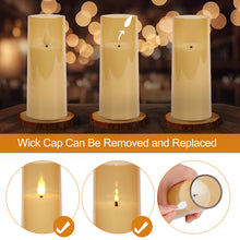 Load image into Gallery viewer, Flickering Flameless Candles Battery Operated, Acrylic Shell Pillar 3D Wick LED Candles with 10-Key Remote Control Timer for Wedding Christmas Home Decor Set of 5 (D2.3 in X H5 5 7 7 8 in), Gold
