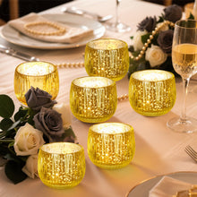 Load image into Gallery viewer, IMAGE Elegant Votive Gold Glass Tea Light Holders Set of 6, for Weddings, Diwali, Home Decor, and Special Events
