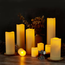 Load image into Gallery viewer, IMAGE Flameless Flickering Candles, Waterproof Battery Operated LED Pillar Candles with Votive Candles, Ivory Plastic Candles with Remote Timer for Christmas Wedding Home Decor, Set of 12
