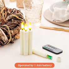 Load image into Gallery viewer, IMAGE 12Pcs LED Taper Candles Light Set, 5.3 inches Dripping Flameless 3D Wick Ivory Candles with Clip-on Christmas Tree Design, 10-Key Remote with Timer, Warm White Light, Battery Operated for Versatile Decoration
