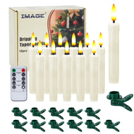 IMAGE 12Pcs LED Taper Candles Light Set, 5.3 inches Dripping Flameless 3D Wick Ivory Candles with Clip-on Christmas Tree Design, 10-Key Remote with Timer, Warm White Light, Battery Operated for Versatile Decoration