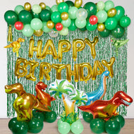 AGPtEK 149Pcs Dinosaur Birthday Party Decorations Kit, Balloon Garland Arch with Dino Foil Balloons and Fringe Curtain, Jungle Safari Theme Party Supplies for Kids, and Baby Showers, Green and Orange