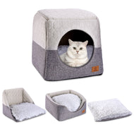Ownpets Grey Cat Bed for Indoor Cats 3-in-1 Foldable Cat Cave Bed Cat Houses for Small Pets & Small Dogs