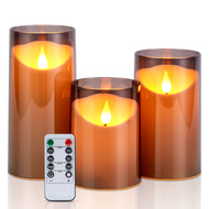 IMAGE 3Pcs Flickering Flameless Candles Battery Operated Acrylic Shell 3D Wick LED Pillar Candles with Remote Control Timer, Grey