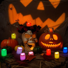 Load image into Gallery viewer, Flameless Votive Candles, IMAGE RGB &amp; White Light LED Candles, Battery Operated, 270 Hours Long Lasting Flickering Tea Lights, Remote Timer for Christmas Halloween Decor, 1.5 x 2 Inch, 12 Pack
