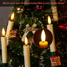 Load image into Gallery viewer, IMAGE 12Pcs LED Taper Candles Light Set, 5.3 inches Dripping Flameless 3D Wick Ivory Candles with Clip-on Christmas Tree Design, 10-Key Remote with Timer, Warm White Light, Battery Operated for Versatile Decoration
