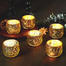 Load image into Gallery viewer, IMAGE Elegant Votive Gold Glass Tea Light Holders Set of 6, for Weddings, Diwali, Home Decor, and Special Events

