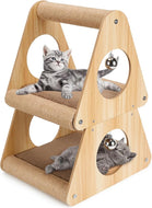 Ownpets Cat Scratcher Cat House, 2 in 1 Cat Scratching Post, Double Layer Triangular Shape Cat Scratching Board with Ball Toys for Indoor