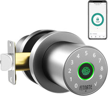 Load image into Gallery viewer, FITNATE Fingerprint Door Knob with Keypad, Keyless Smart Door Knob with App Control, Biometric Door Lock for Bedroom, Apartment, Hotel, Office, Silver
