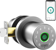 FITNATE Fingerprint Door Knob with Keypad, Keyless Smart Door Knob with App Control, Biometric Door Lock for Bedroom, Apartment, Hotel, Office, Silver