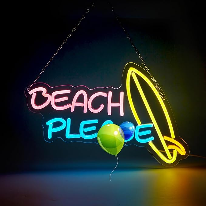 FITNATE Beach Neon Sign, Dimmable Neon LED Light Sign for Wall Decor, Bedroom Living Room Bar and Party Decor