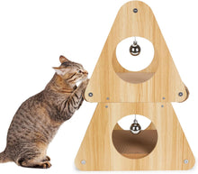 Load image into Gallery viewer, Ownpets Cat Scratcher Cat House, 2 in 1 Cat Scratching Post, Double Layer Triangular Shape Cat Scratching Board with Ball Toys for Indoor
