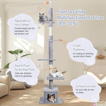 Load image into Gallery viewer, Ownpets Floor to Ceiling Cat Tree 6 Tiers Cat Tower Fit for 7-9 Feet Ceiling with Cat Condo and Sisal Post Scratcher for Indoor Grey Adjustable Height [90-108Inches=229-275cm]
