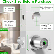 Load image into Gallery viewer, FITNATE Fingerprint Door Knob with Keypad, Keyless Smart Door Knob with App Control, Biometric Door Lock for Bedroom, Apartment, Hotel, Office, Silver
